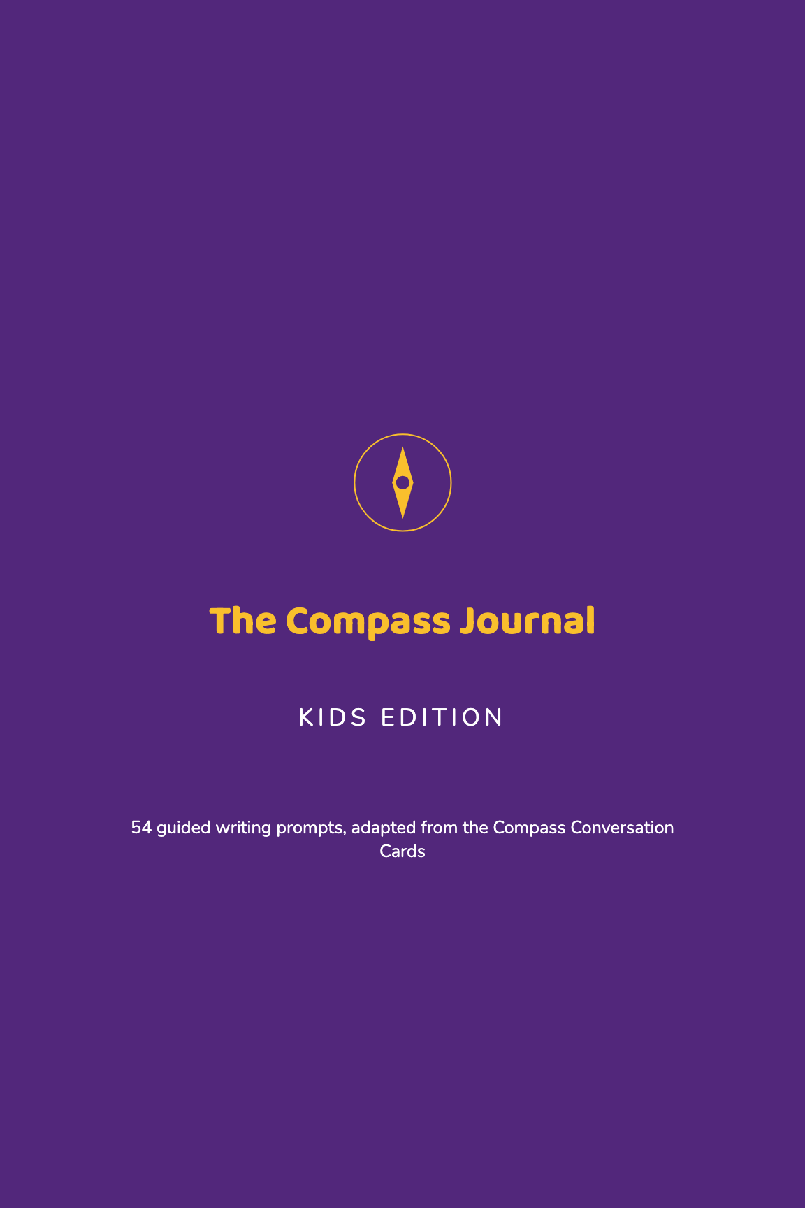 A mock-up of the Kids edition journal cover, showing the compass mark above the title.
